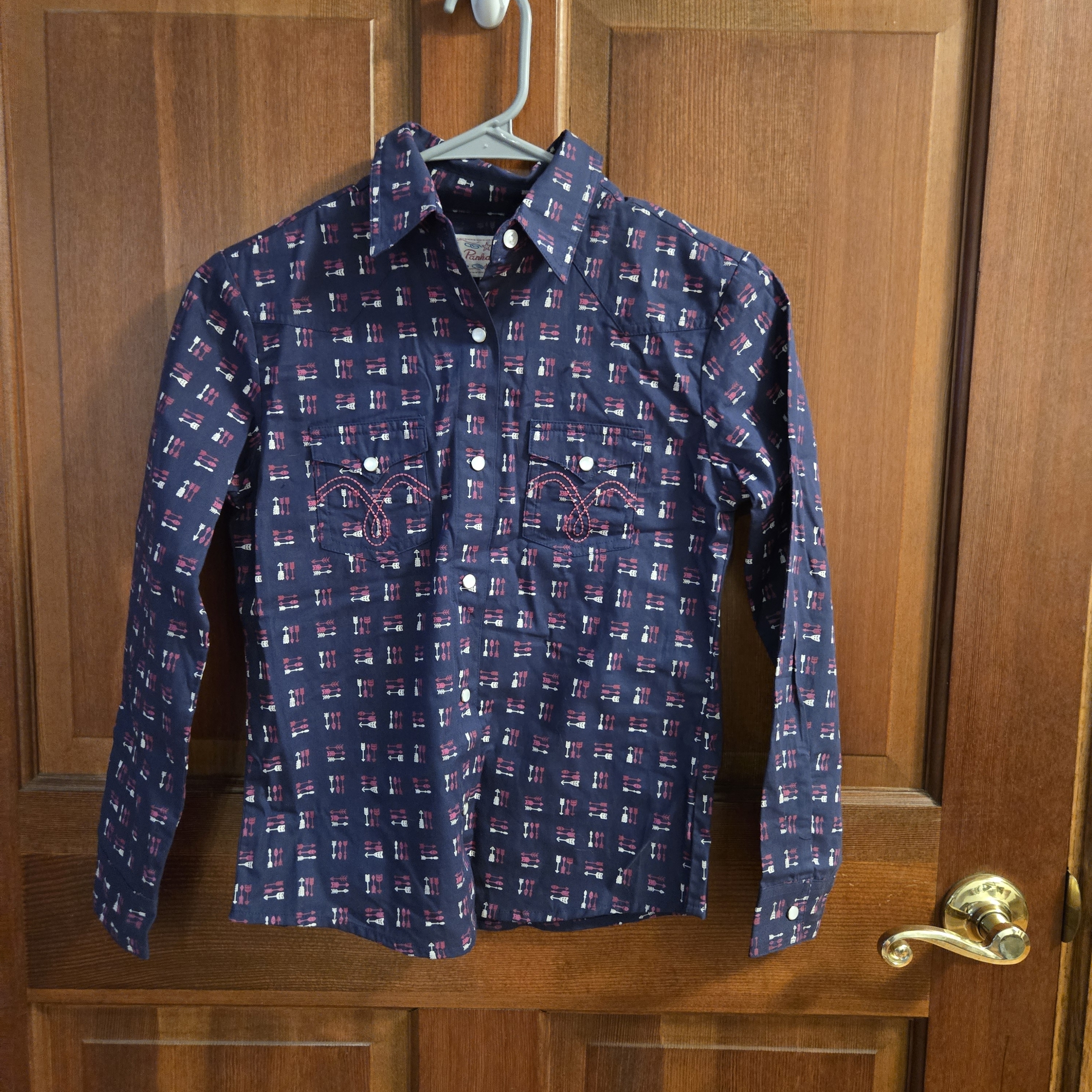 Girl's Navy Printed Button-Up Western Shirt